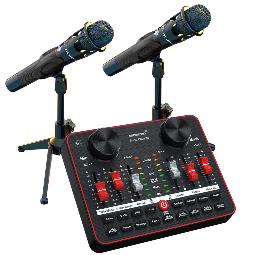 Podcast Equipment Bundle with Two Studio Condenser Microphones and Audio Interface Sound Board G5718
