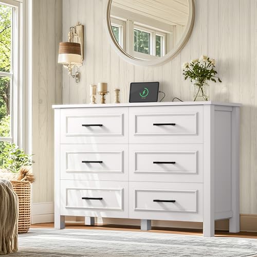 White Walnut 6 Drawer Wood Dresser E743621