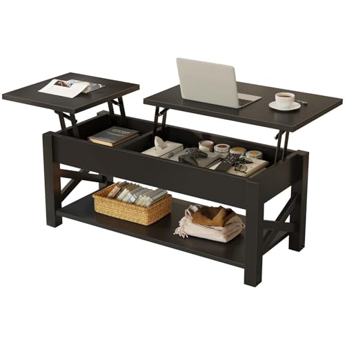 Black 47.2" Lift Top Coffee Table with Hidden Compartment A277532