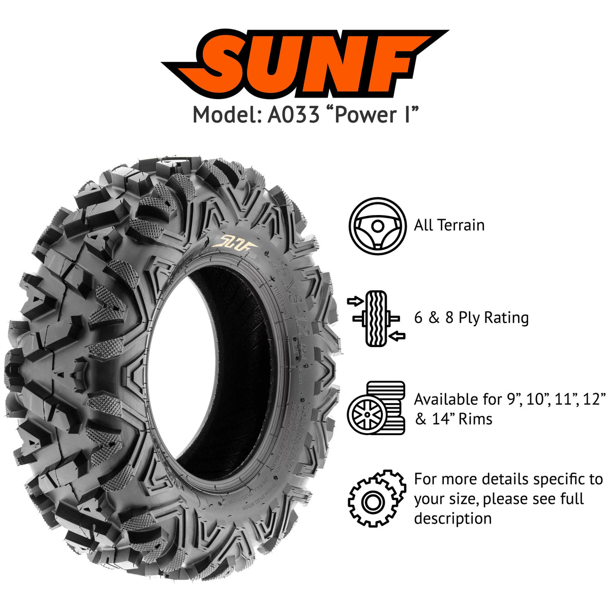 All Terrain ATV UTV Tires 26x8-12 6 PR Pair of 2 I144656