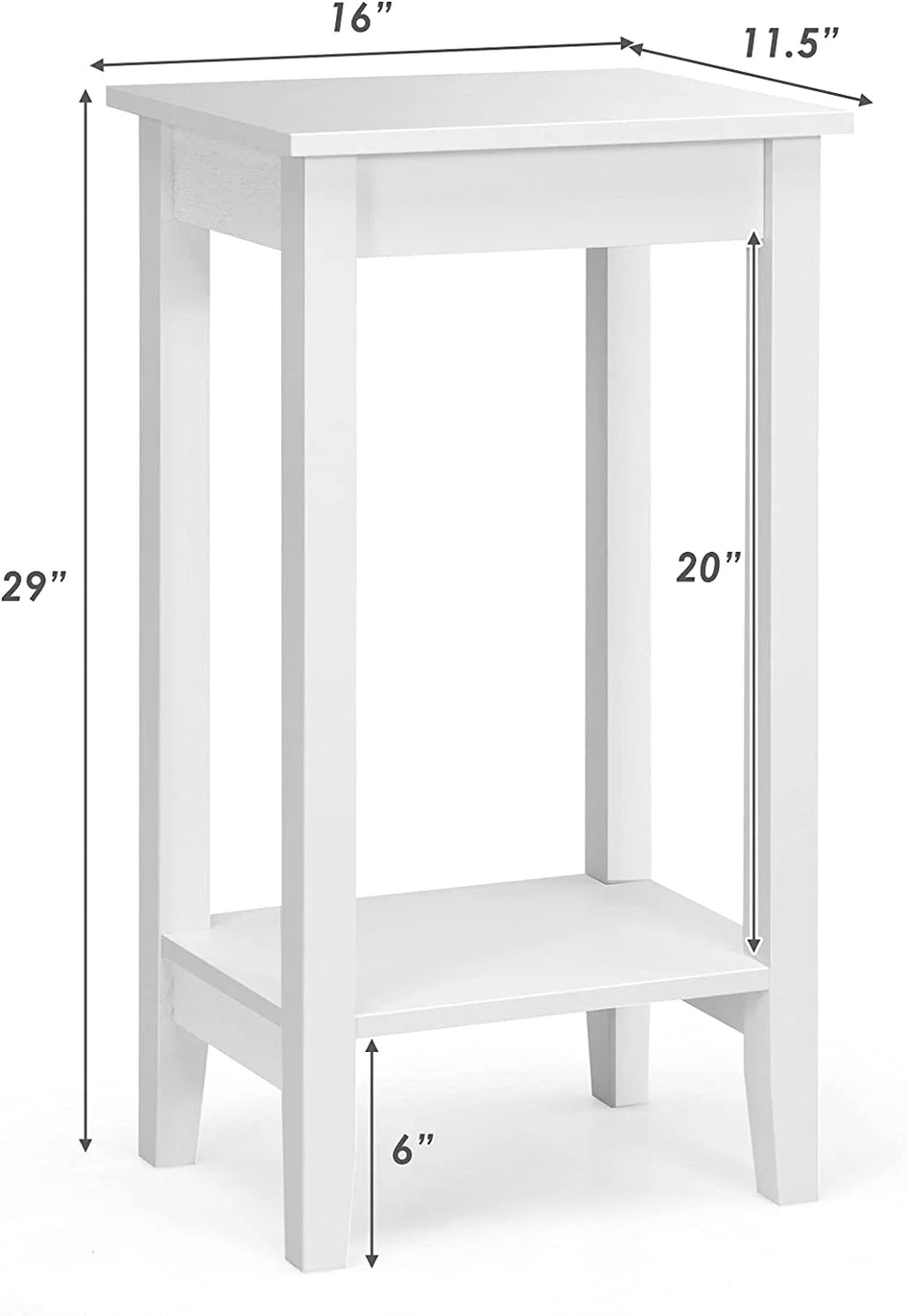 2-Tier End Table with Shelf and Wooden Legs, White K2106