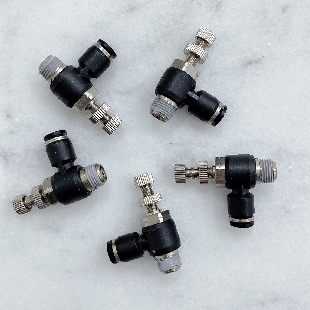 Pneumatic Speed Controller Elbow 1/2 Tube OD x 1/2 NPT Thread Air Push to Connect Fittings (Pack of 5) Q43006