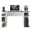 White Wood Computer Gaming Desk with Monitor Stand and Storage Shelves O24966