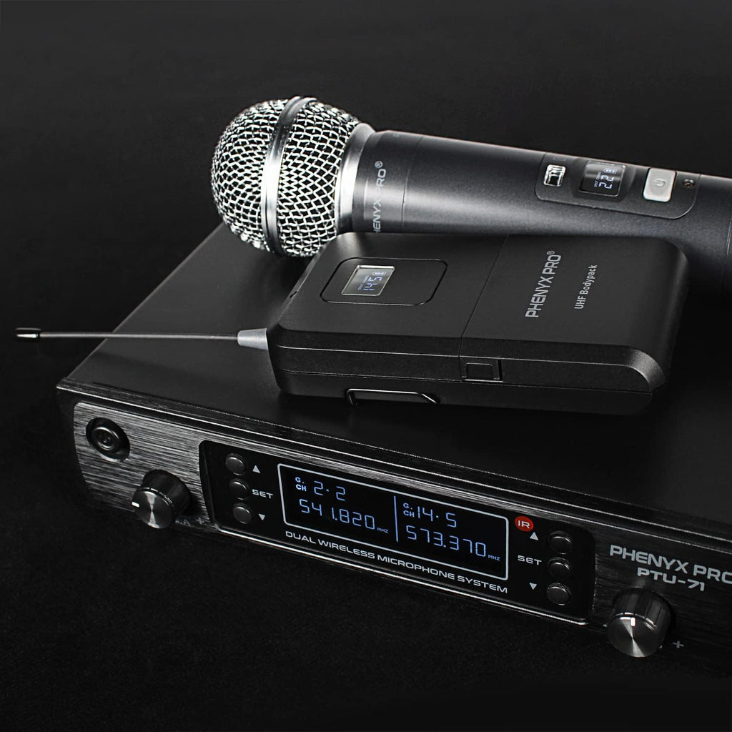 Dual Channel Wireless Microphone System with Handheld, Bodypack, Headset, Lapel Y2129