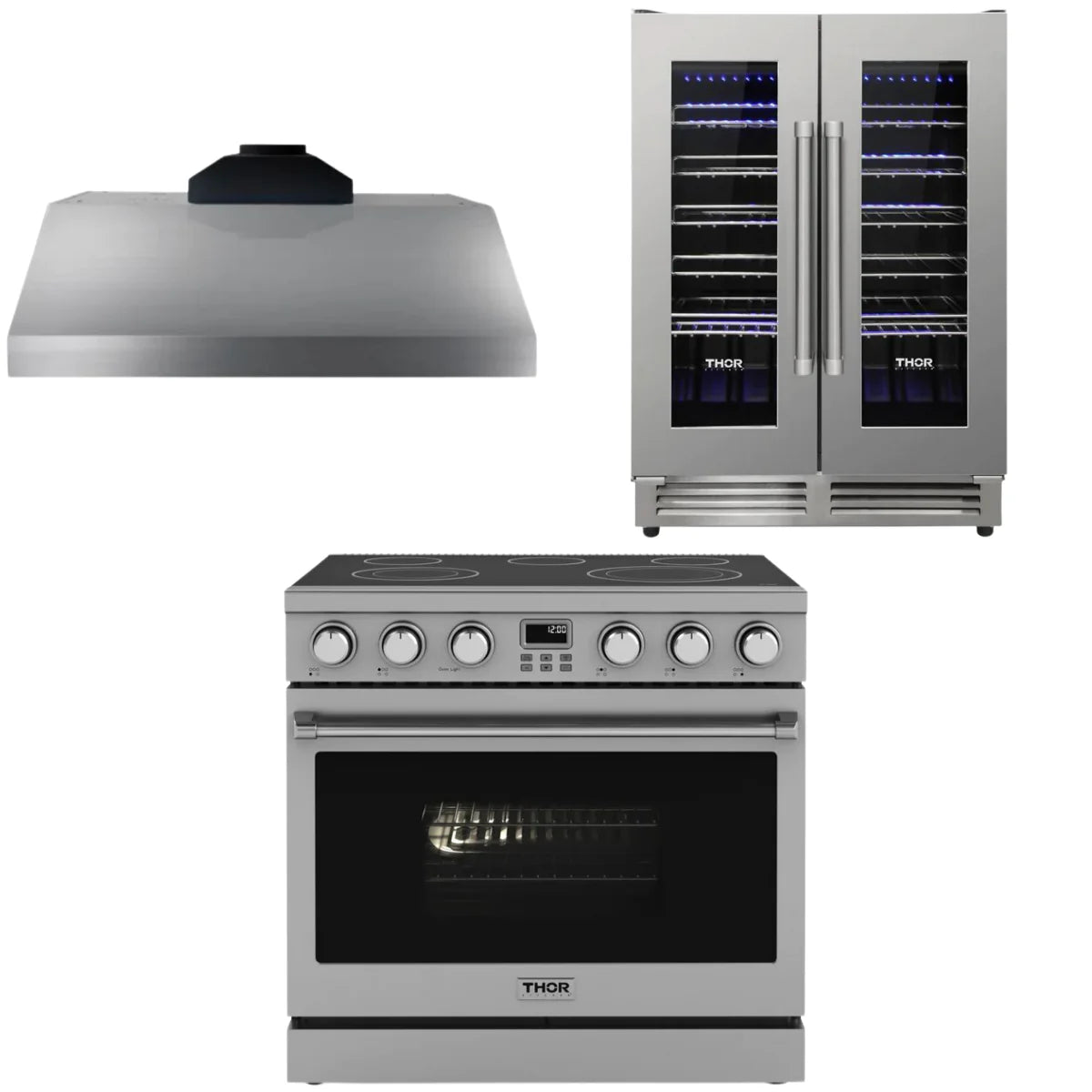 36 Electric Range, Range Hood and Wine Cooler R590