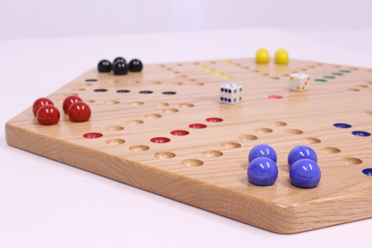 Large 24" Wooden Hand-Painted Aggravation Board Game with 22mm Marbles and Dice Y59664