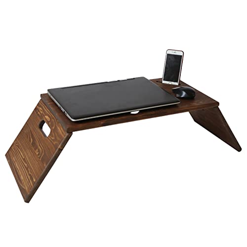 Walnut Wooden Laptop Stand with Phone Holder and Foldable Legs W686