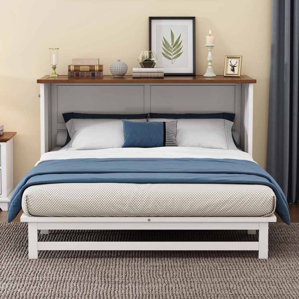 Queen Size Solid Wood Murphy Bed with Storage Drawer T414