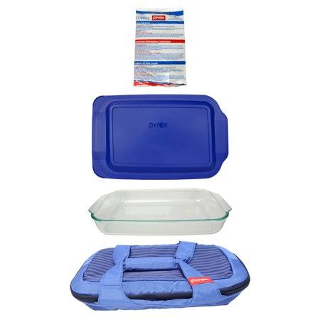 Blue Carry Tote with 3qt Glass Baking Dish and Blue Lid U270