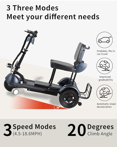 Black 3 Wheel Lightweight Folding Mobility Scooter T725842