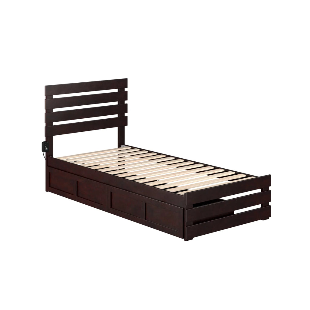 Espresso Solid Wood Twin XL Bed with Footboard & Drawers A25172