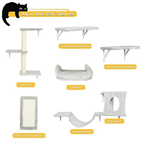 Gray 6 Pcs Wall Mounted Cat Furniture Set T22736