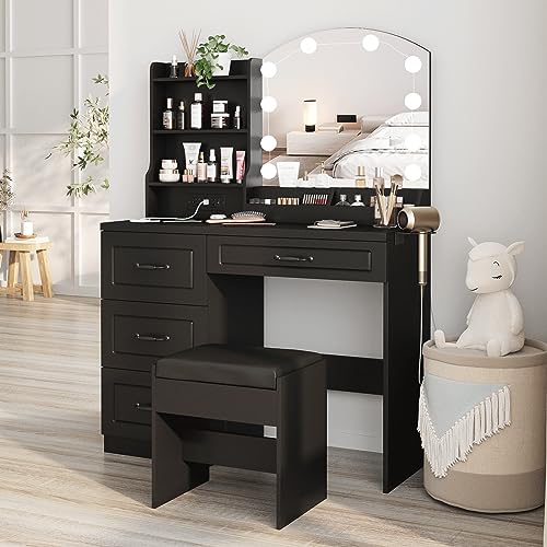 White Makeup Vanity Desk with Lights and Charging Station U347