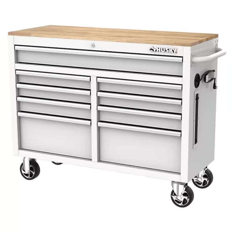 46 in. Gloss White Mobile Workbench Cabinet Q669