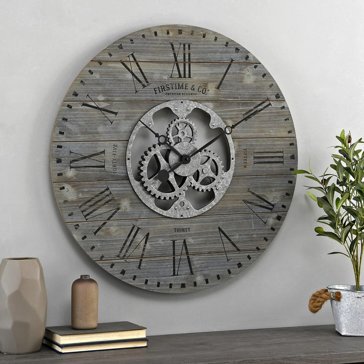 Black Shiplap Gears Farmhouse Wall Clock A63575