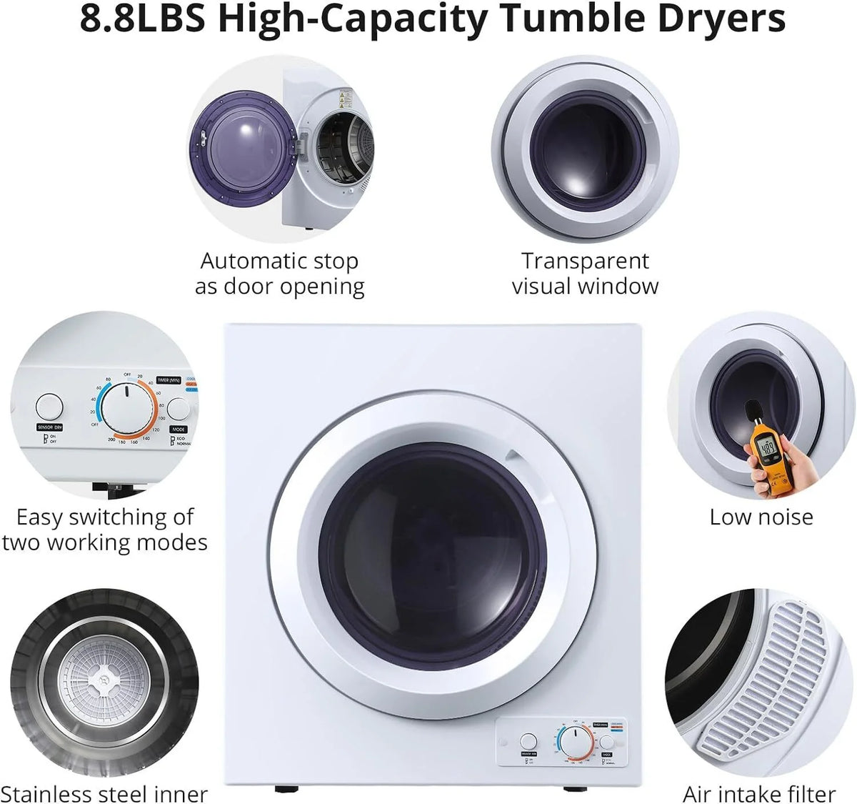 Portable Electric Clothes Dryer 2.65 cu. ft Stainless Steel Tub M674