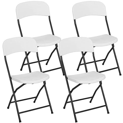 White Plastic Folding Chairs Set of 4 with Metal Frame H79288