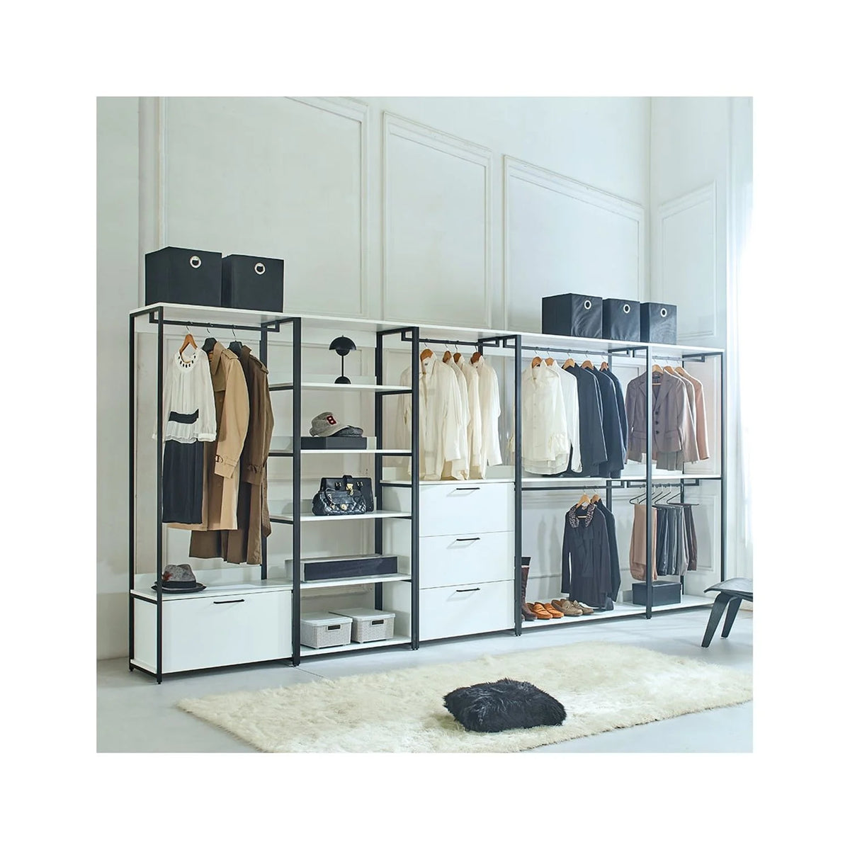 Wood and Metal Walk-in Closet with One Drawer Y33589