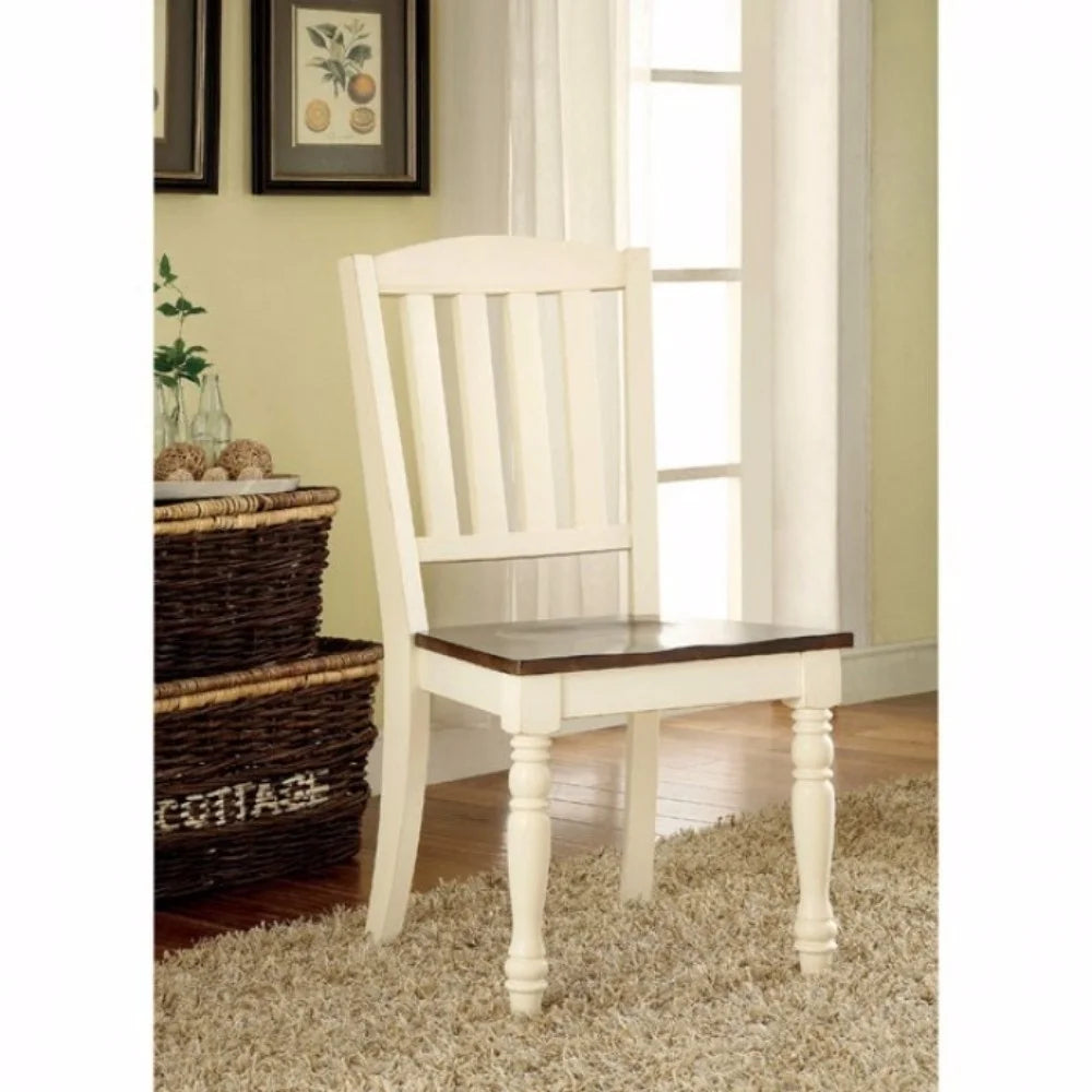 White and Dark Oak Finish Set of 2 Side Chair F8502
