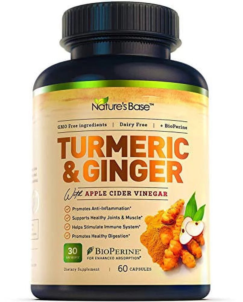 Turmeric Curcumin with Ginger & Apple Cider Vinegar, BioPerine Black Pepper, 95% Curcuminoids, Antioxidant Supplement V97005