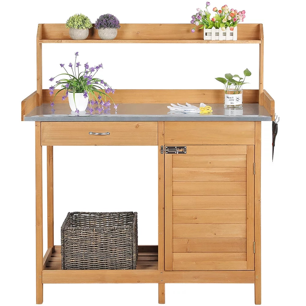 Garden Potting Bench with Cabinet Drawer J125015