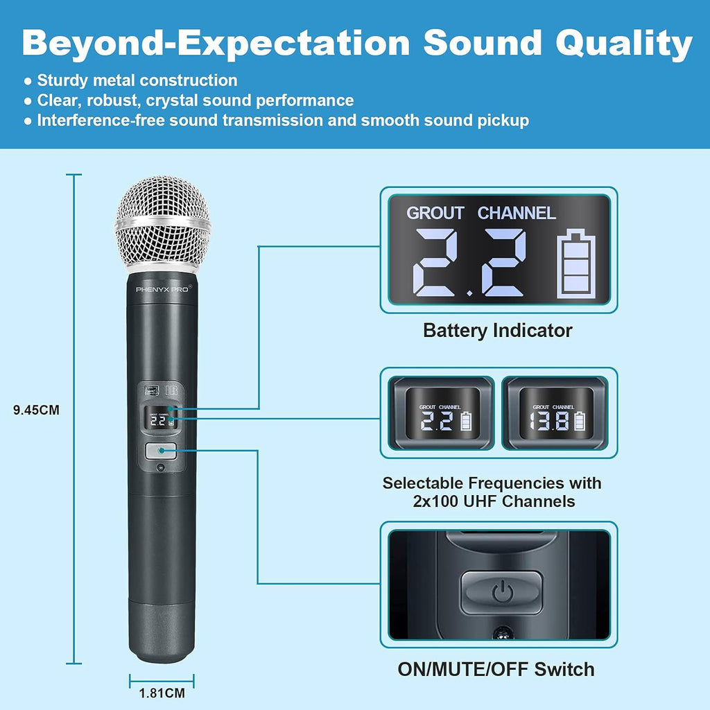 Dual Channel Wireless Microphone System with Handheld, Bodypack, Headset, Lapel Y2129