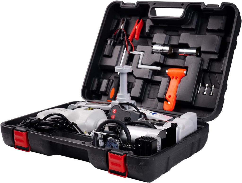Yellow 3 Ton 12V Electric Scissor Car Jack with Impact Wrench and Tire Inflator Pump S447