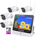 8 Channel 1080P Wireless Security Camera System with 12" Monitor 2TB Hard Drive 4pcs Indoor Outdoor IP Cameras Night Vision H7383