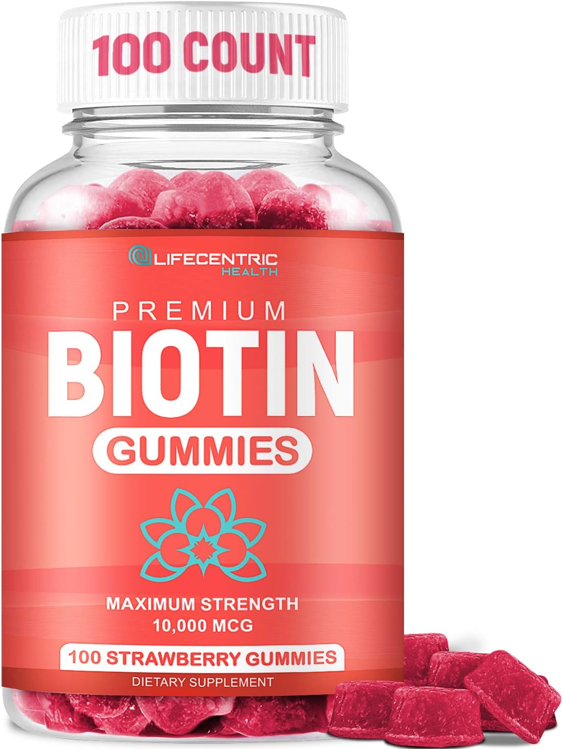 Biotin 10000mcg Chewable Supplement, 100 Count Vegan Gummies T619
