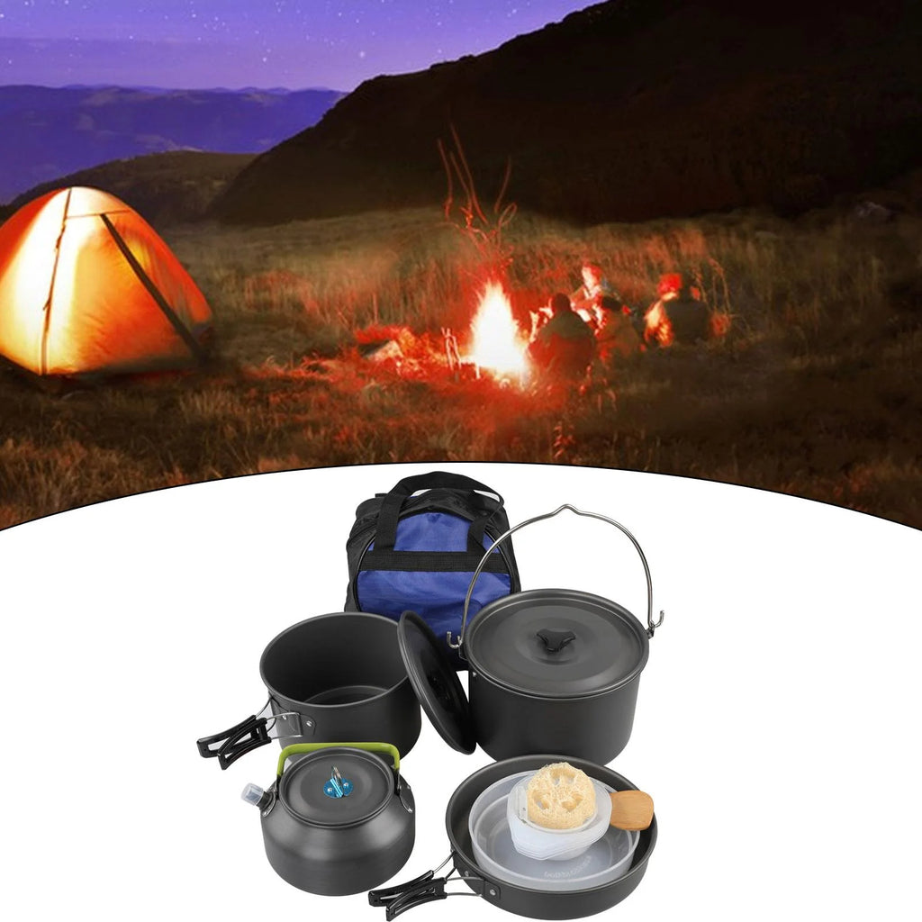 Portable Aluminum Camping Cookware Set with Teapot and Pan R1935