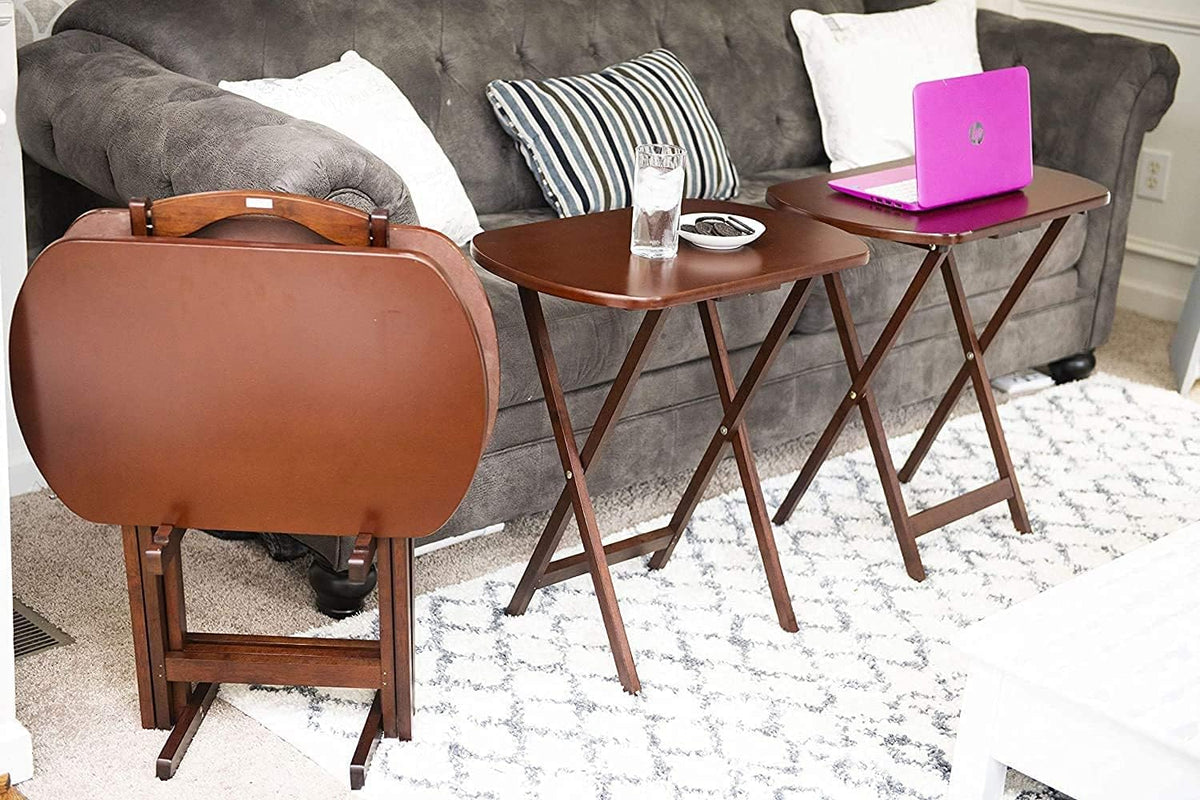 Set of 4 Dark Wooden Folding Snack Tray Tables Z346743
