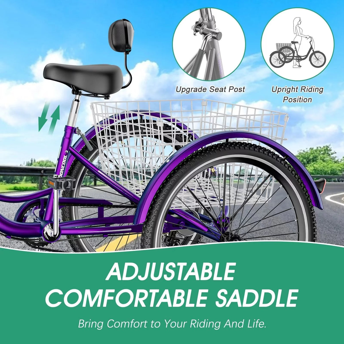 Cyan 26 inch 7-Speed Adult Tricycle with Basket A98222