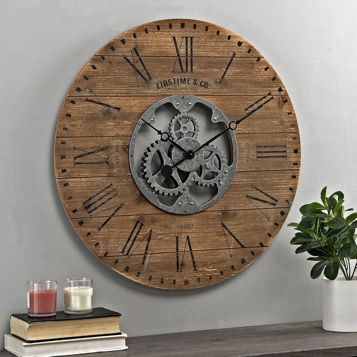 Black Shiplap Gears Farmhouse Wall Clock A63575