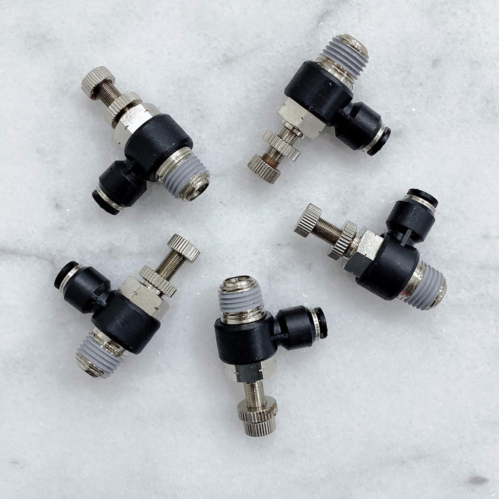 Pneumatic Speed Controller Elbow 1/2 Tube OD x 1/2 NPT Thread Air Push to Connect Fittings (Pack of 5) Q43006