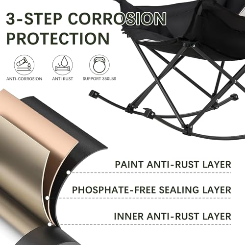 Oversized 400lbs Capacity 600D Oxford Rocking Camping Chair with Cup Holder A30838