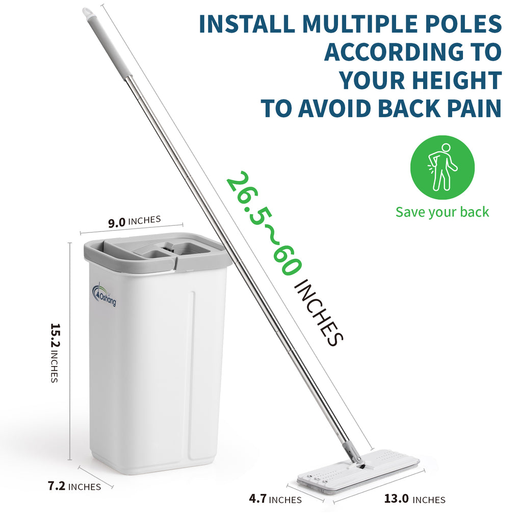 Flat Floor Mop and Bucket Set with 2 Washable Microfiber Pads A250