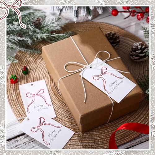 100 Pcs Red Bow Christmas Tags with String M14370