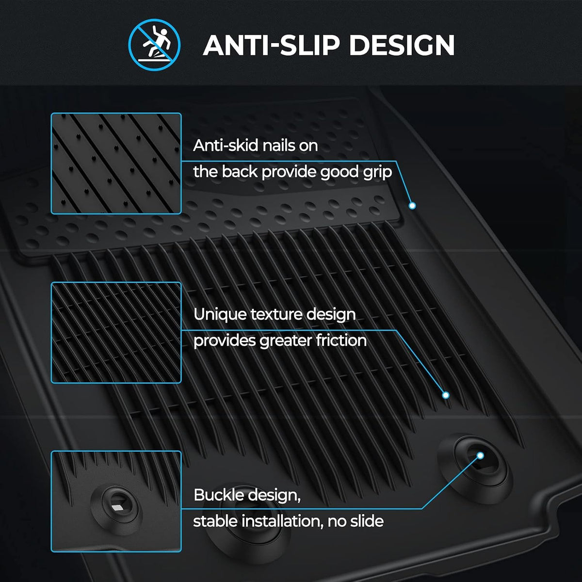 Black All-Weather Heavy Duty TPE Rubber Floor Mats Liners H626809