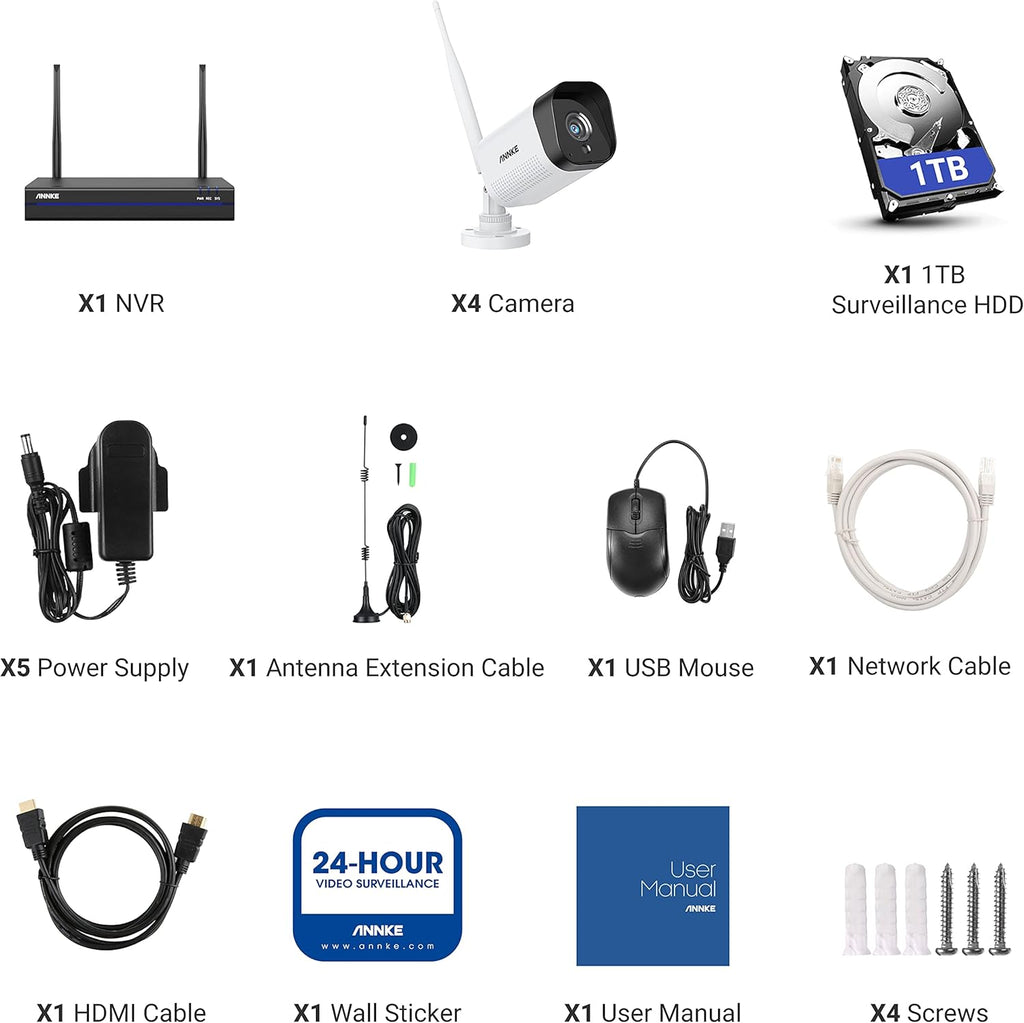 8CH Wireless Security Camera System with 1TB HDD and 4 1080P Outdoor Cameras D33163