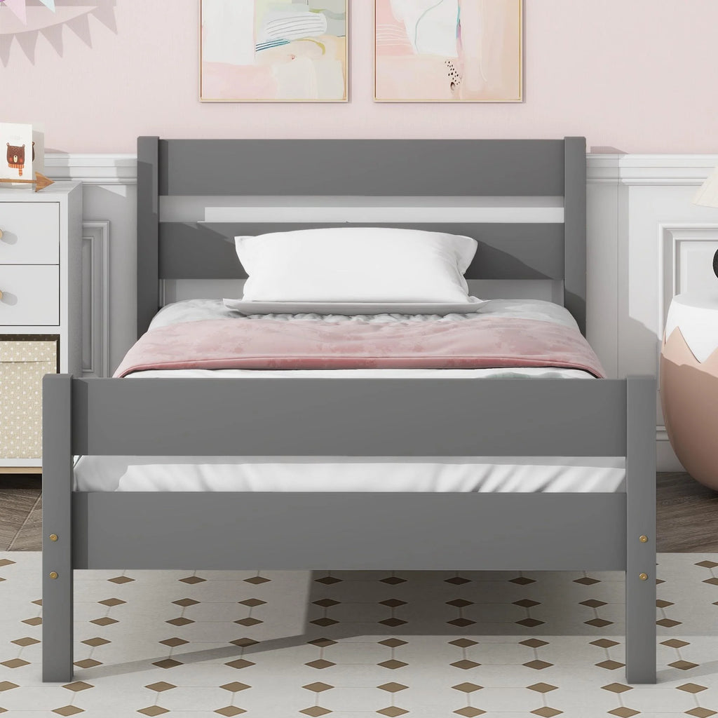 White Twin Size Solid Wood Platform Bed Frame with Headboard and Footboard G524867