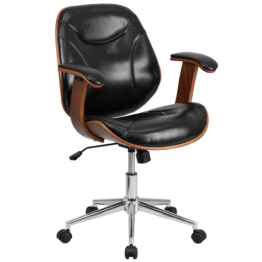 Black LeatherSoft Mid-Back Ergonomic Swivel Office Chair with Arms Z3726