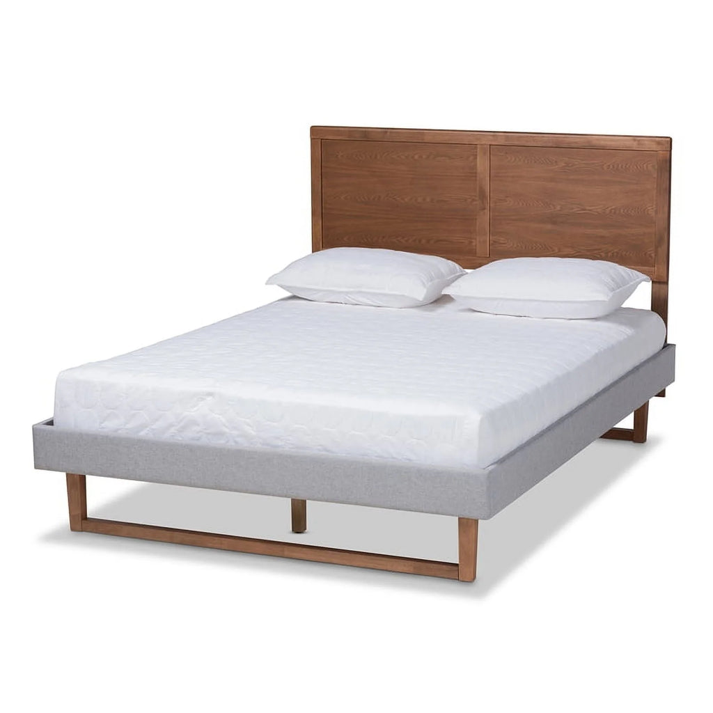 King Size Light Gray Upholstered Wood Platform Bed D97677