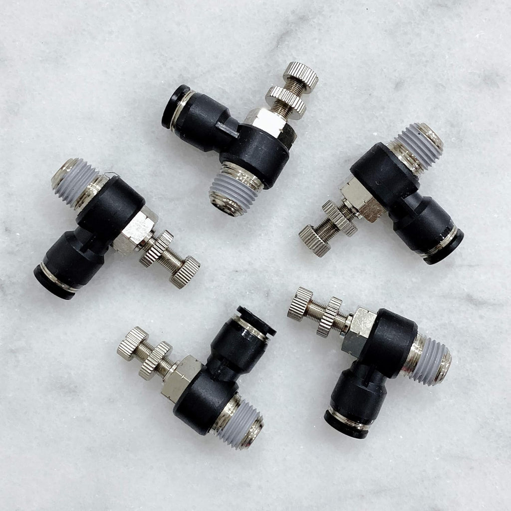 Pneumatic Speed Controller Elbow 1/2 Tube OD x 1/2 NPT Thread Air Push to Connect Fittings (Pack of 5) Q43006