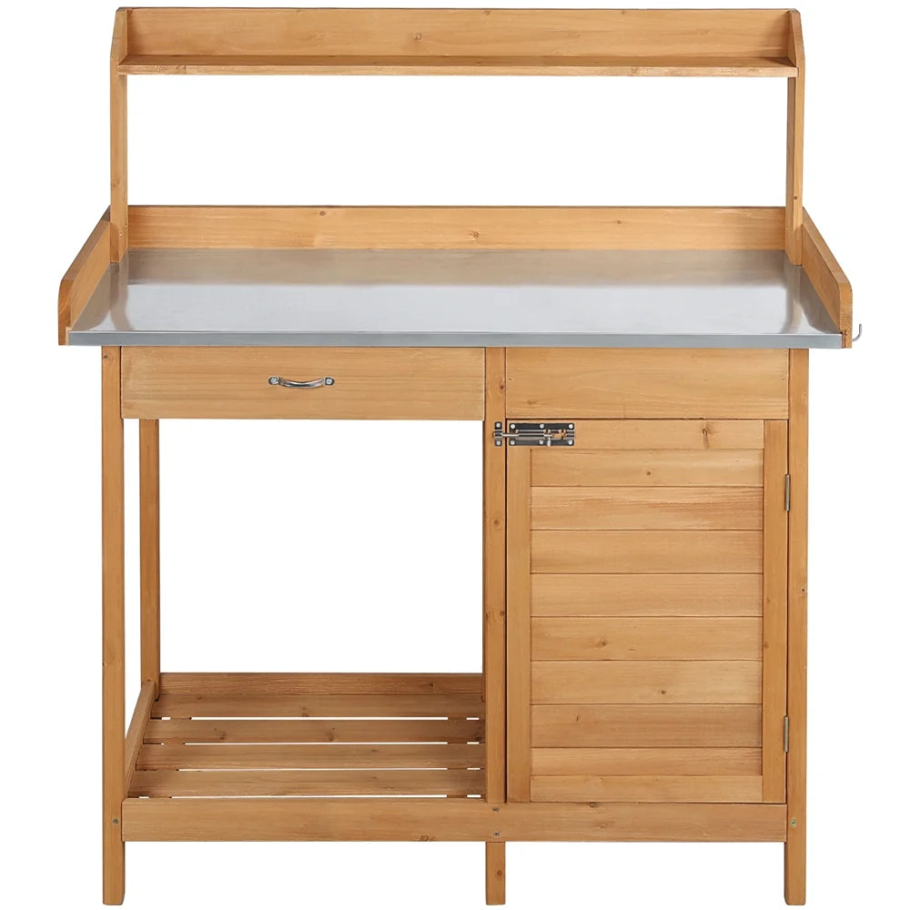 Garden Potting Bench with Cabinet Drawer J125015