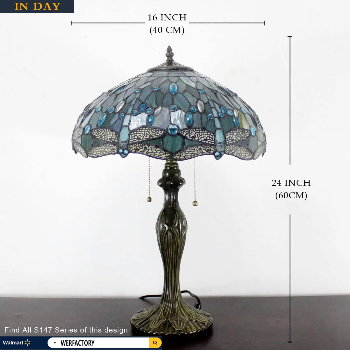 Stained Glass Table Lamp 24" Tall Sea Blue A779