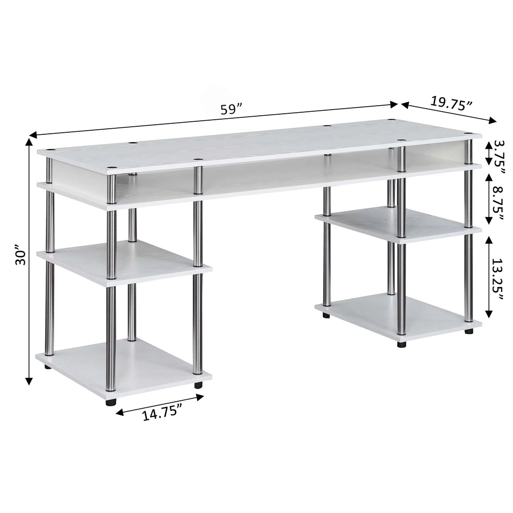 White 60-inch Student Desk with Shelves A13565