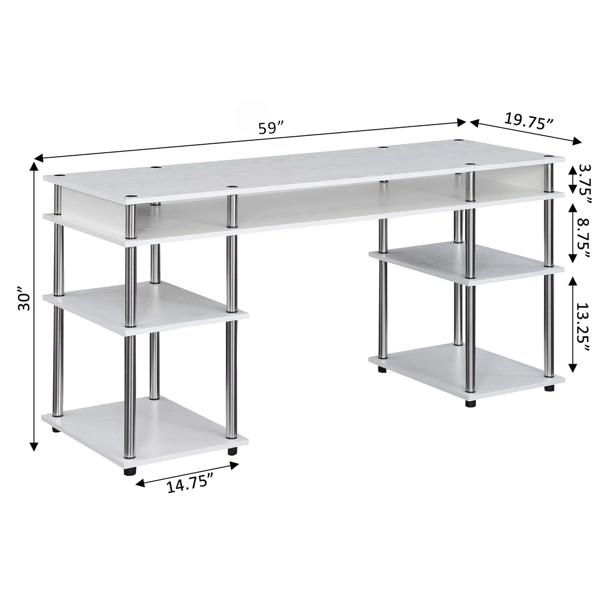 White 60-inch Student Desk with Shelves A13565