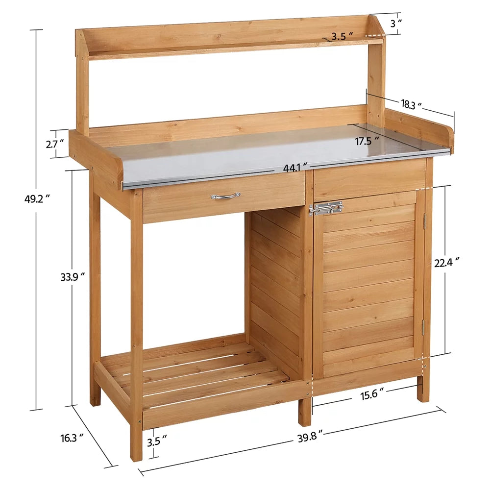Garden Potting Bench with Cabinet Drawer J125015