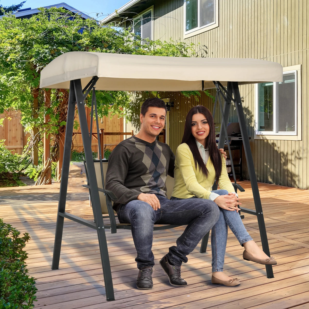 Beige 2-Person Patio Swing with Canopy J8850