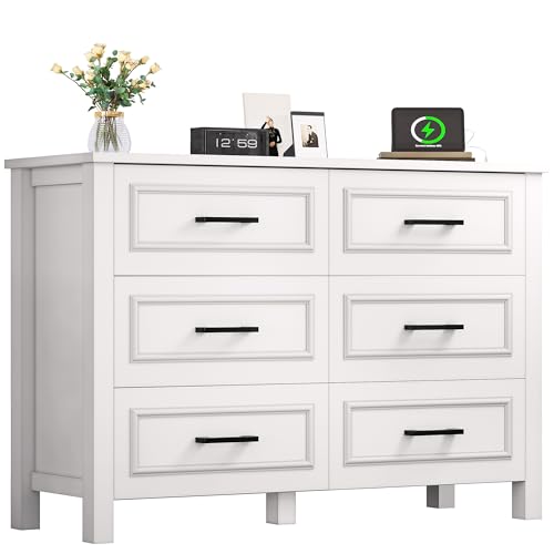 White Walnut 6 Drawer Wood Dresser E743621